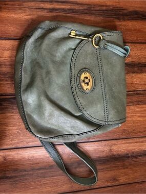 Fossil Olive Green Leather Crossbody with Gold Turnlock